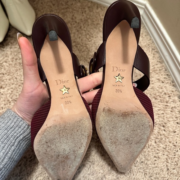 Authentic Dior burgundy technical fabric and leather mules heels - Picture 8 of 9